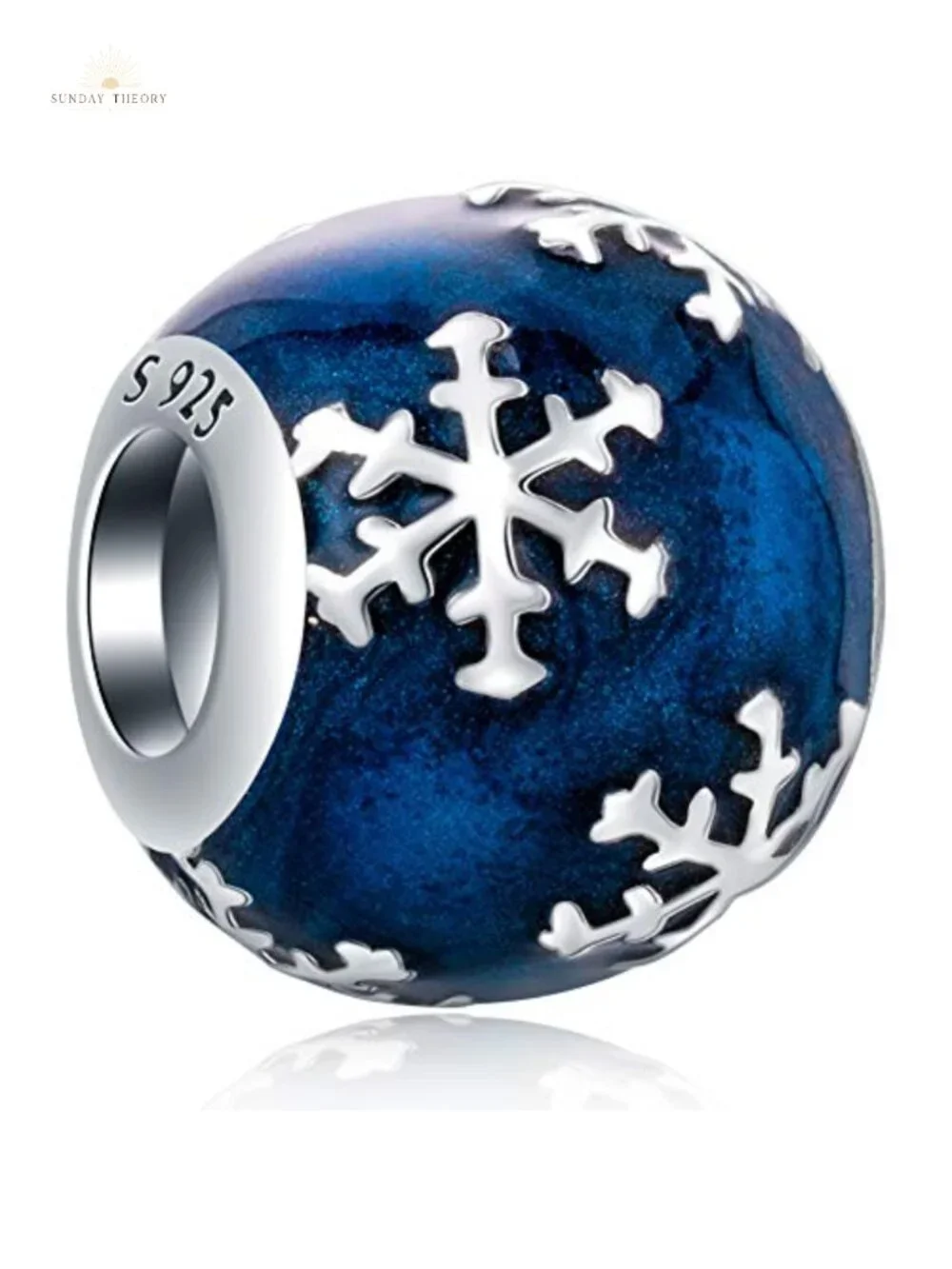 925 Sterling Silver Christmas Snowflake Charm Bead, Enamel Winter Jewelry Gift